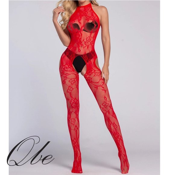 Qbe Cut-out Bow Detail Halter Bodystocking Without - Picture 1 of 5